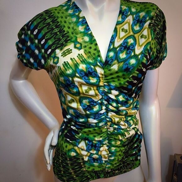 MKM Front Back Deep V spandex rouched top - Picture 1 of 2